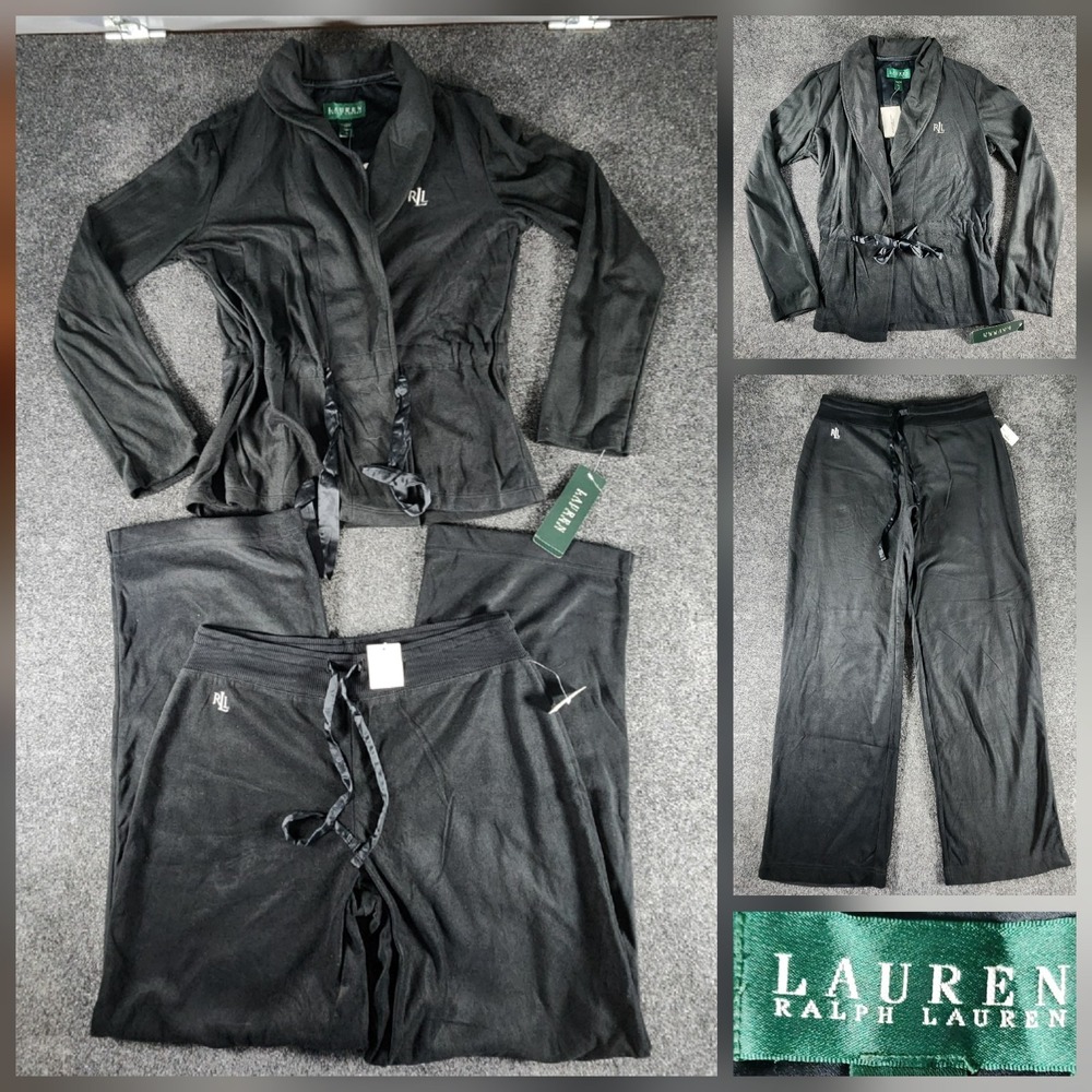 NWT Lauren Ralph Lauren Hampshire Microfleece Women's 2 Piece Lounge Set  Black